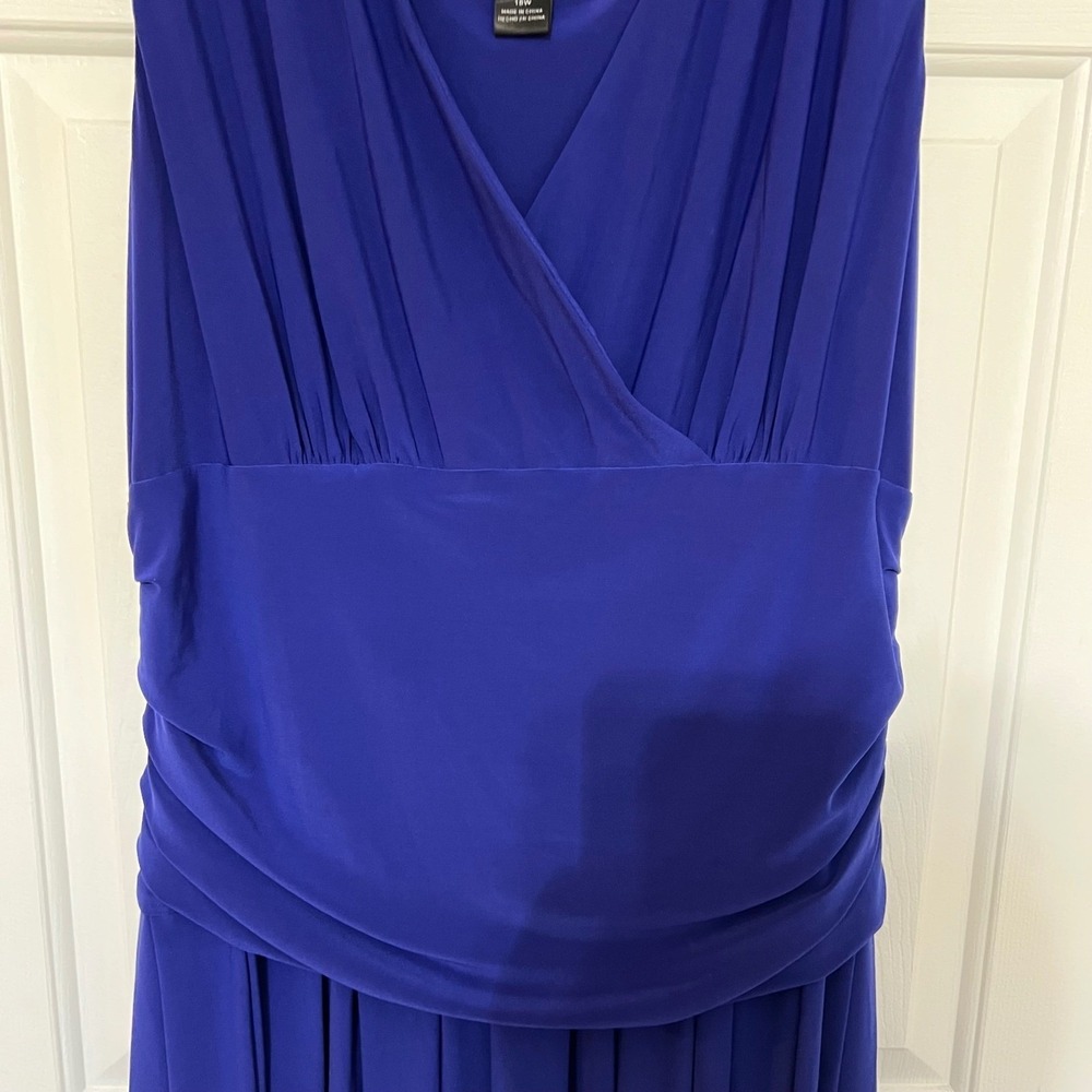 Jessica Howard Royal Blue Ruched V-Neck Cocktail Dress Plus Size 18W - Picture 6 of 8
